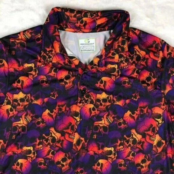 Obnoxious Golf OG Performance Golf Polo Shirt - Skull Print NEW Size SMALL - Picture 3 of 9